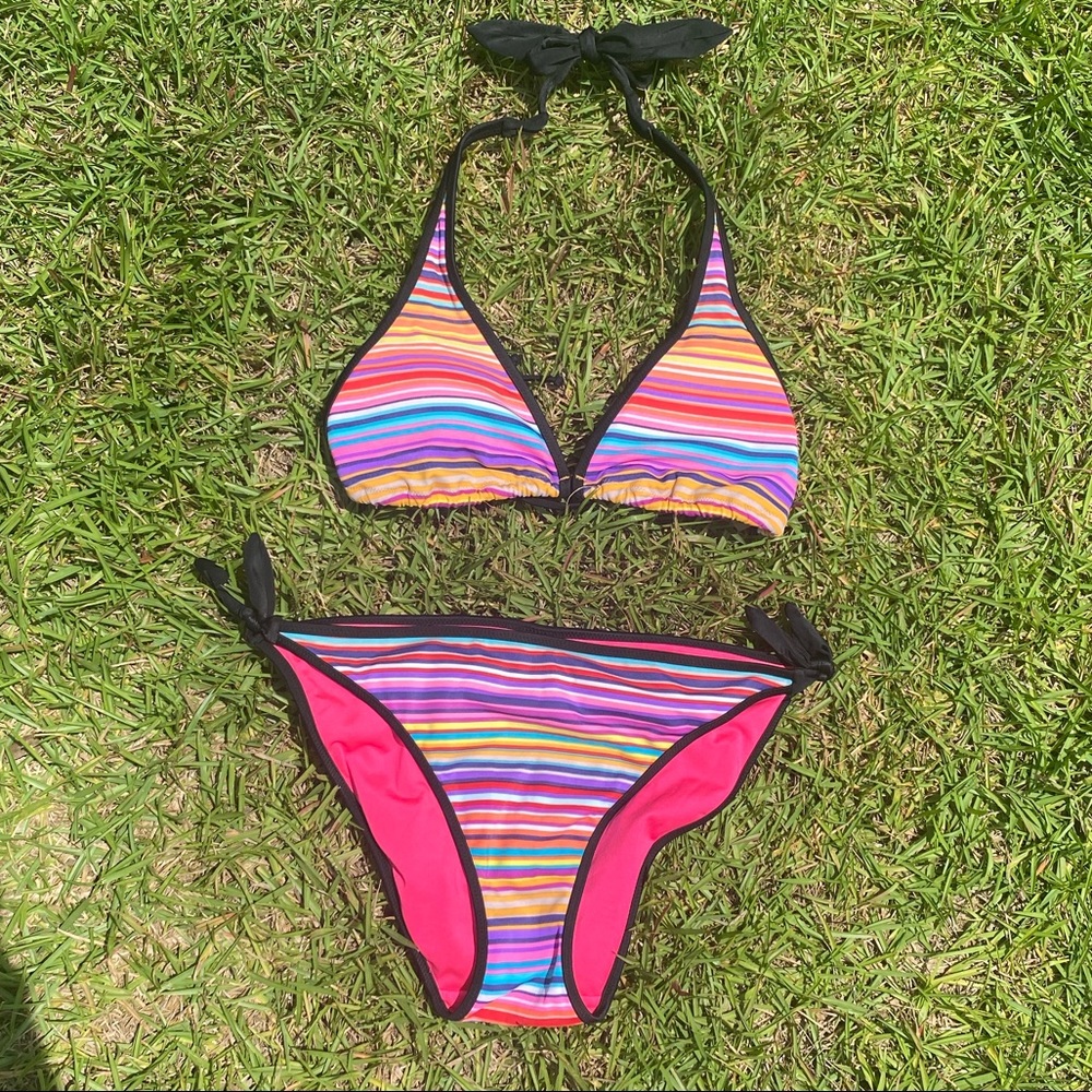 Rainbow striped Victoria secret bikini size medium